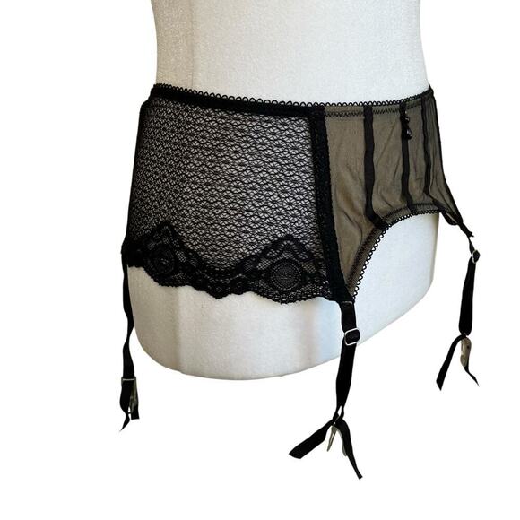 Elle Macpherson Spellbound Suspender Garter Belt Black Tan Mesh Lace Beads - Picture 6 of 16